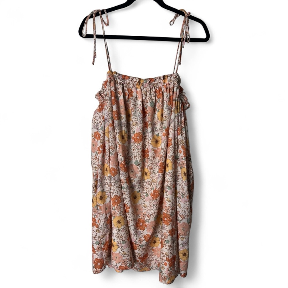Wishlist Apparel – Women’s Floral Ruffle Dress elastic‎ top pink orange – Sz. L
